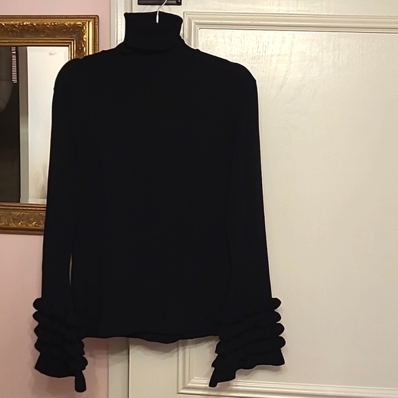 Anne Fontaine Tops - ANNE FONTAINE black ruffle sleeve turtleneck